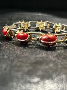Vintage Gold-Tone Bracelet with Red Enamel Ladybug Accents